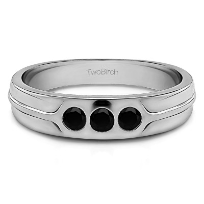 0.33 Ct. Black Three Stone Burnished Designer Shank Men's Wedding Ring