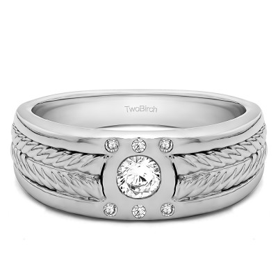 0.31 Ct. Engraved Shank Burnished Solitaire Men's Rings