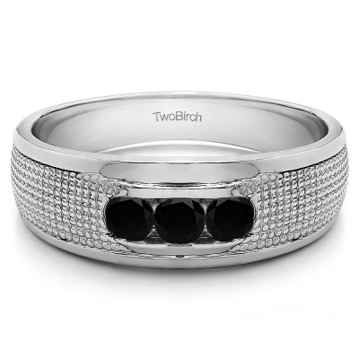 0.5 Ct. Black Three Stone Channel Set Engraved Shank Men's Ring
