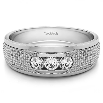 0.5 Ct. Three Stone Channel Set Engraved Shank Men's Ring