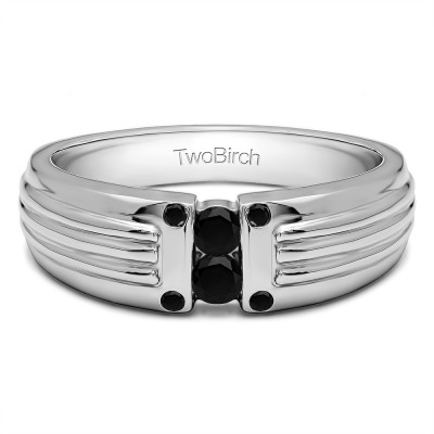 0.28 Ct. Black Two Stone Tension Set Ribbed Shank Men's Wedding Ring
