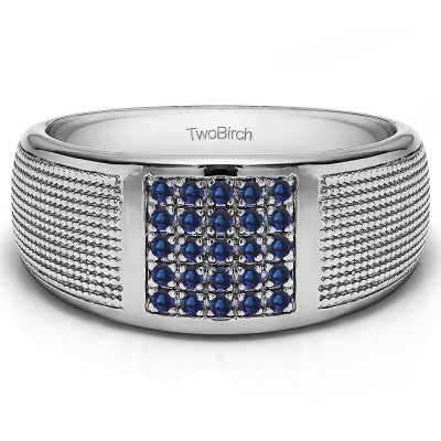 0.25 Ct. Sapphire Round Cluster Top Ribbed Shank Men's Wedding Ring