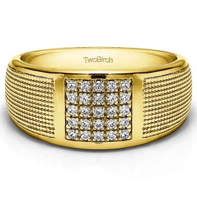 0.25 Ct. Round Cluster Top Ribbed Shank Men's Wedding Ring in Yellow Gold