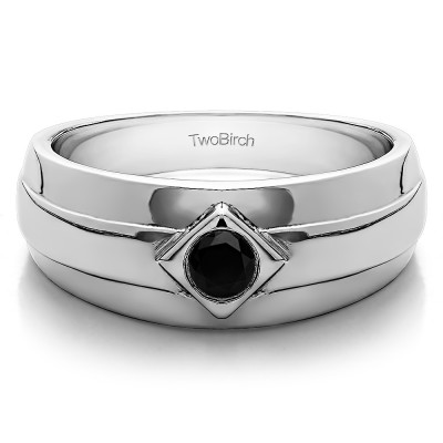 0.3 Ct. Black Stone Burnished Solitaire Men's Wedding Band