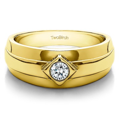 0.3 Ct. Burnished Solitaire Men's Wedding Band in Yellow Gold