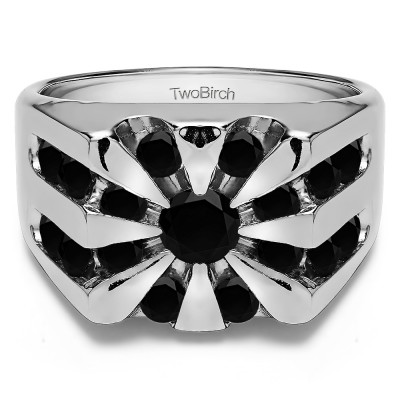0.5 Ct. Black Stone Round Channel Set Sun Burst Style Men's Ring