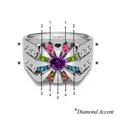 1 Ct. Birthstone Round Channel Set Sun Burst Style Men's Ring in White Gold