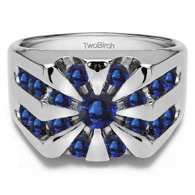 0.5 Ct. Sapphire Round Channel Set Sun Burst Style Men's Ring