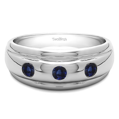 0.3 Ct. Sapphire Three Stone Burnished Domed Men's Wedding Band