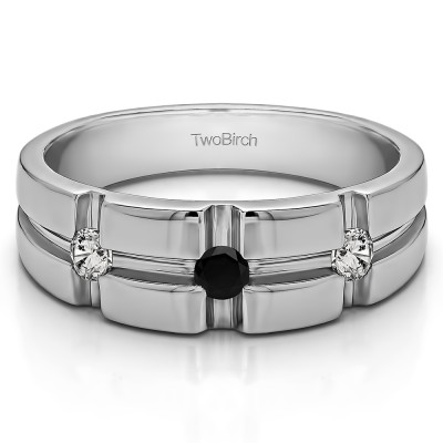 0.3 Ct. Black and White Three Stone Cross Designed Men's Wedding Ring