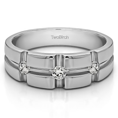 0.3 Ct. Three Stone Cross Designed Men's Wedding Ring