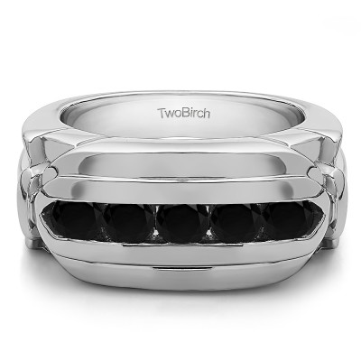 1.25 Ct. Black Five Stone Channel Set Flat Top Men's Wedding Ring
