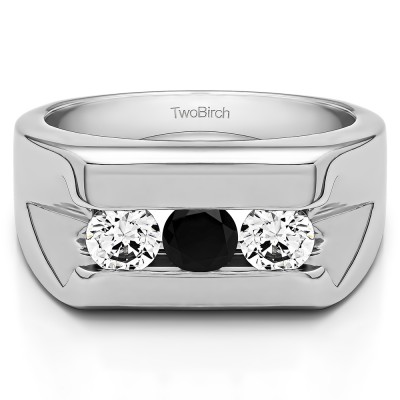 1 Ct. Black and White Three Stone Channel Set Men's Wedding Band