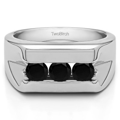 1 Ct. Black Three Stone Channel Set Men's Wedding Band