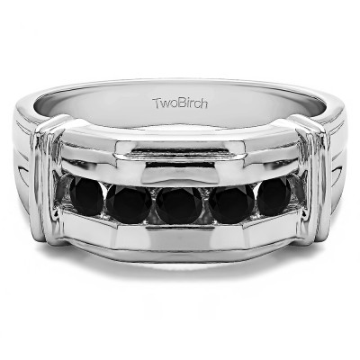 0.5 Ct. Black Five Stone Men's Ring with Ribbed Shank Design