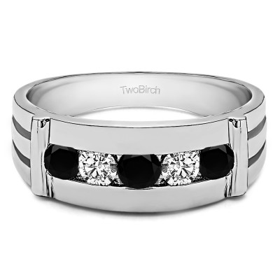 0.75 Ct. Black and White Stone Channel Set Men's Ring With Bars