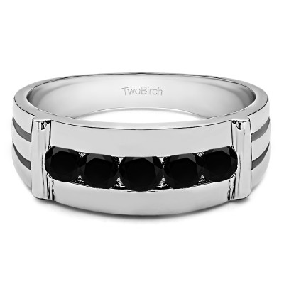 0.75 Ct. Black Stone Channel Set Men's Ring With Bars