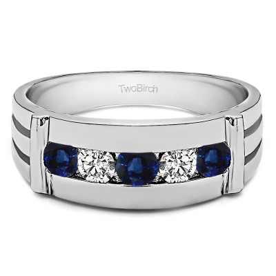 0.5 Ct. Sapphire and Diamond Channel Set Men's Ring With Bars