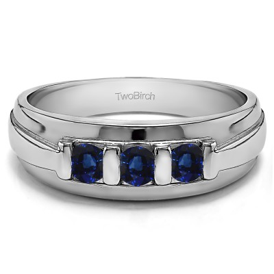 0.49 Ct. Sapphire Three Stone Bar Set Men's Wedding Ring