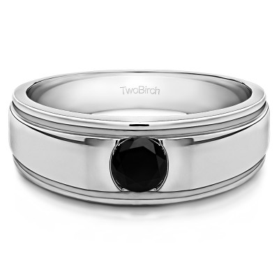 0.25 Ct. Black Stone Men's Round Burnished Set Solitaire