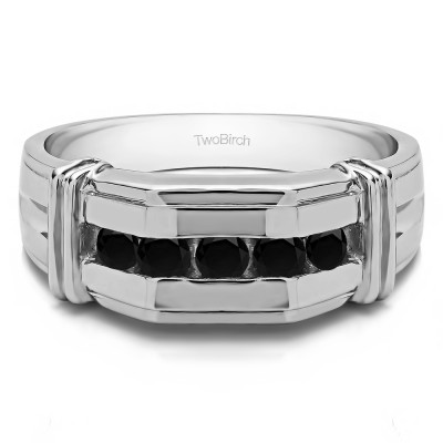 0.5 Ct. Black Stone Channel Set Men's Ring With Bars