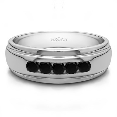 0.5 Ct. Black Five Stone Channel Set Men's Wedding Ring
