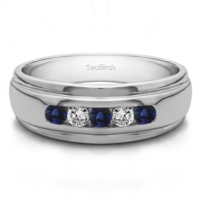 0.5 Ct. Sapphire and Diamond Five Stone Channel Set Men's Wedding Ring