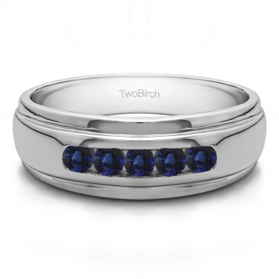 0.5 Ct. Sapphire Five Stone Channel Set Men's Wedding Ring
