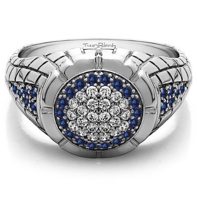 1.35 Ct. Sapphire and Diamond Domed Men's Ring with Engraved Design
