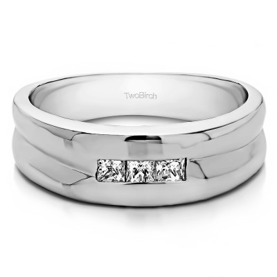 0.33 Ct. Three Stone Princess Cut Channel Set Men's Wedding Ring
