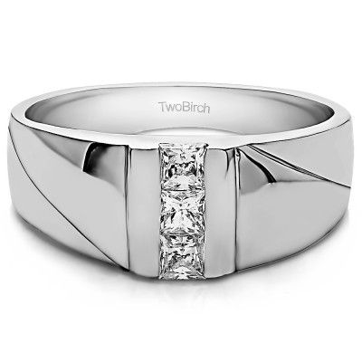 0.33 Ct. Princess Three Stone Channel Set Men's Ring
