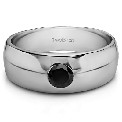 0.5 Ct. Black Stone High Polish Solitaire Men's Ring With One Round Stone