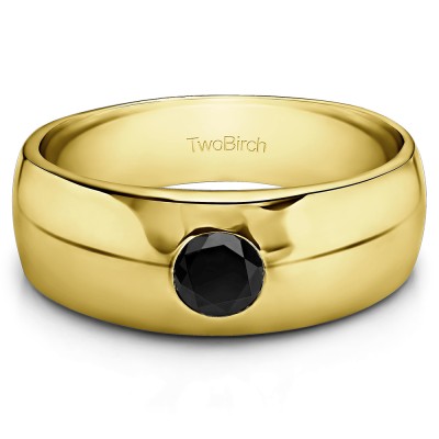 0.5 Ct. Black Stone High Polish Solitaire Men's Ring With One Round Stone in Yellow Gold