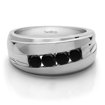 1.4 Ct. Black Stone Classic Channel Set Four Stone Men's Wedding Ring