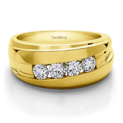 1.4 Ct. Classic Channel Set Four Stone Men's Wedding Ring in Yellow Gold