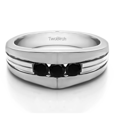 0.6 Ct. Black Stone Modern Three Stone Men's Ring