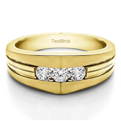 0.6 Ct. Modern Three Stone Men's Ring in Yellow Gold