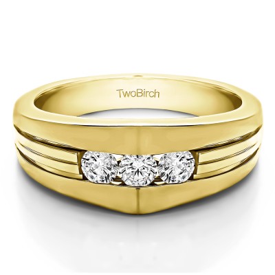 0.6 Ct. Modern Three Stone Men's Ring in Yellow Gold