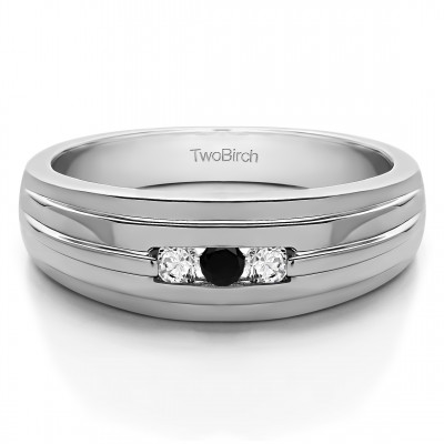 0.24 Ct. Black and White Three Stone Channel Set Men's Ring