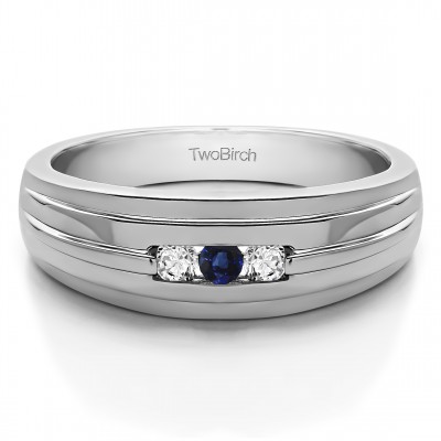 0.24 Ct. Sapphire and Diamond Three Stone Channel Set Men's Ring