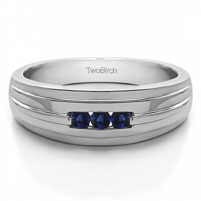 0.24 Ct. Sapphire Three Stone Channel Set Men's Ring