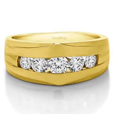 1.2 Ct. Classic Channel Set Five Stone Men's Ring in Yellow Gold