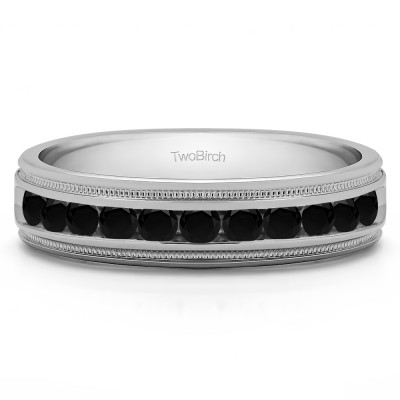 0.27 Ct. Black Stone Channel Set Men's Wedding Ring Featuring Millgrain Design
