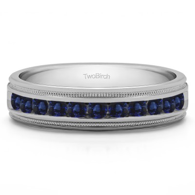 0.99 Ct. Sapphire Channel Set Men's Wedding Ring Featuring Millgrain Design