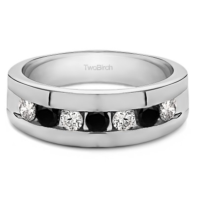0.98 Ct. Black and White Stone Channel Set Men's Ring with Open End Design