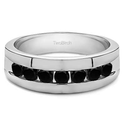 0.98 Ct. Black Stone Channel Set Men's Ring with Open End Design