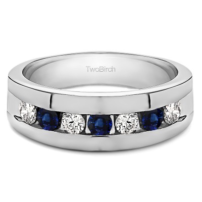 0.74 Ct. Sapphire and Diamond Channel Set Men's Ring with Open End Design