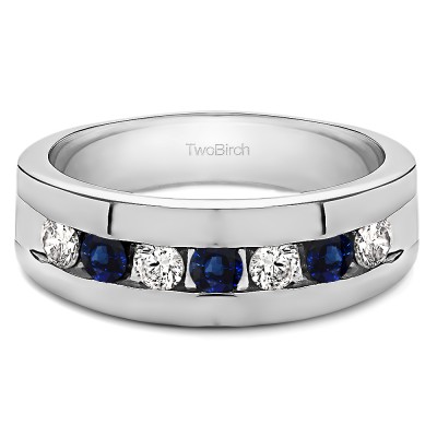 0.25 Ct. Sapphire and Diamond Channel Set Men's Ring with Open End Design