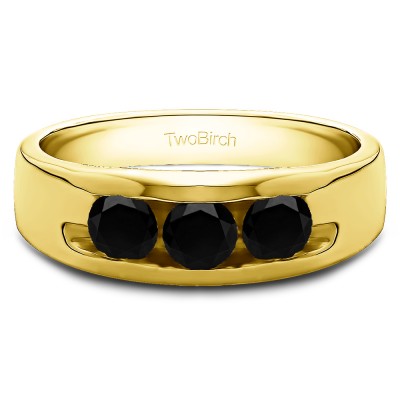 0.33 Ct. Black Three Stone Channel Set Men's Wedding Band in Yellow Gold