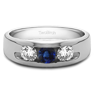 0.33 Ct. Sapphire and Diamond Three Stone Channel Set Men's Wedding Band